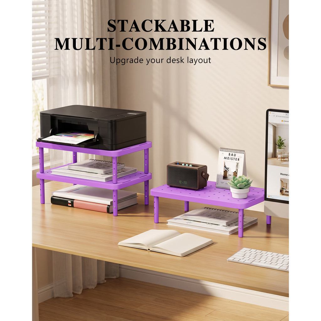 WALI Desk Organizer, 1 Tier Computer Monitor Stand for Desk, Desk Monitor Riser 3 Height Adjustable, Laptop Stand Underneath Storage for Office, Home, School Supplies (STT003-V), 1 Pack, Purple