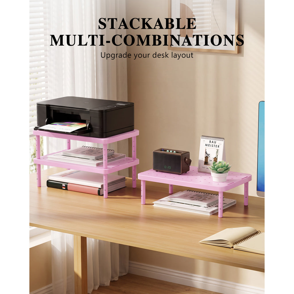 WALI Desk Organizer, 1 Tier Computer Monitor Stand for Desk, Desk Monitor Riser 3 Height Adjustable, Laptop Stand Underneath Storage for Office, Home, School Supplies (STT003-P), 1 Pack, Pink