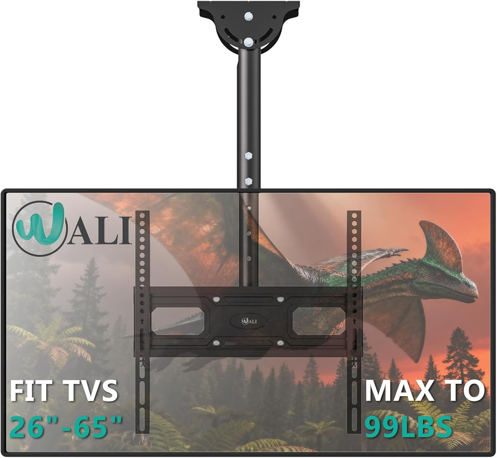 WALI Ceiling TV Mount for Most 26-65 inch LCD LED OLED 4K TVs, up to 99 lbs | Hanging Pole Ceiling Mount TV Bracket Up Down, Full Motion with Height Adjustment, Tilt, Swivel,Max VESA 400x400mm (CM2665-P)