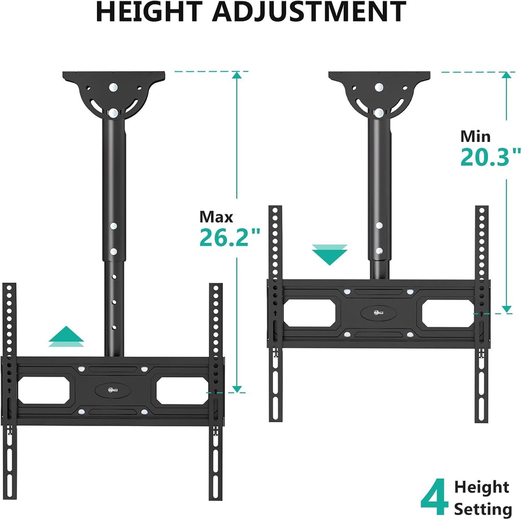 WALI Ceiling TV Mount for Most 26-65 inch LCD LED OLED 4K TVs, up to 99 lbs | Hanging Pole Ceiling Mount TV Bracket Up Down, Full Motion with Height Adjustment, Tilt, Swivel,Max VESA 400x400mm (CM2665-P)