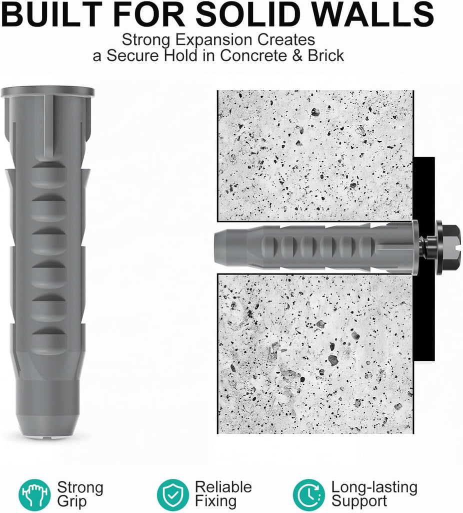 WALI Plastic Concrete Wall Anchors 10x50mm, Wall Plugs for TV Mount, 6 Pack Heavy Duty Wall Plugs for TV Mount Brick Concrete Wall Installation, Simple Hammer-in Install for Wall Mounted Brackets, Gray