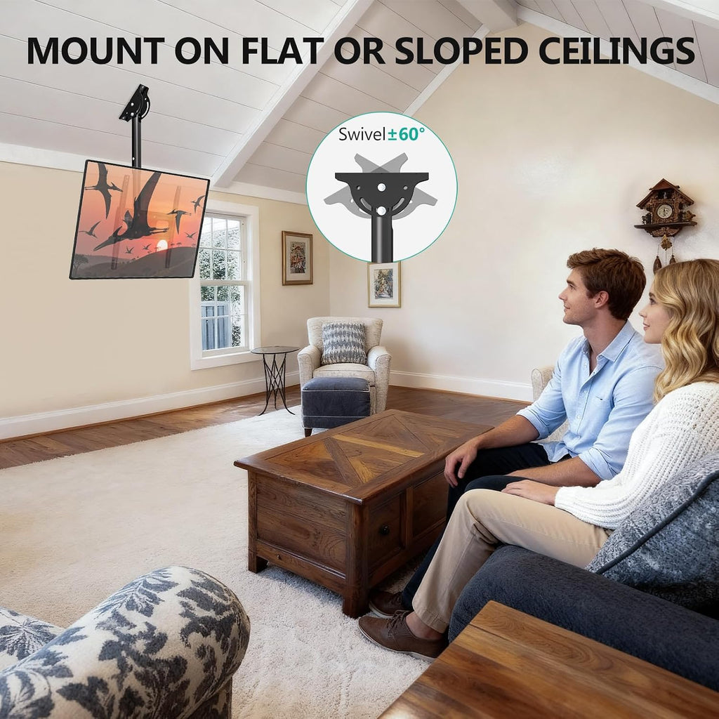 WALI Ceiling TV Mount for Most 26-65 inch LCD LED OLED 4K TVs, up to 99 lbs | Hanging Pole Ceiling Mount TV Bracket Up Down, Full Motion with Height Adjustment, Tilt, Swivel,Max VESA 400x400mm (CM2665-P)