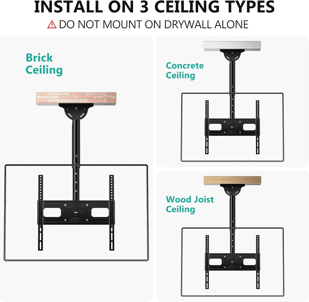 WALI Ceiling TV Mount for Most 26-65 inch LCD LED OLED 4K TVs, up to 99 lbs | Hanging Pole Ceiling Mount TV Bracket Up Down, Full Motion with Height Adjustment, Tilt, Swivel,Max VESA 400x400mm (CM2665-P)