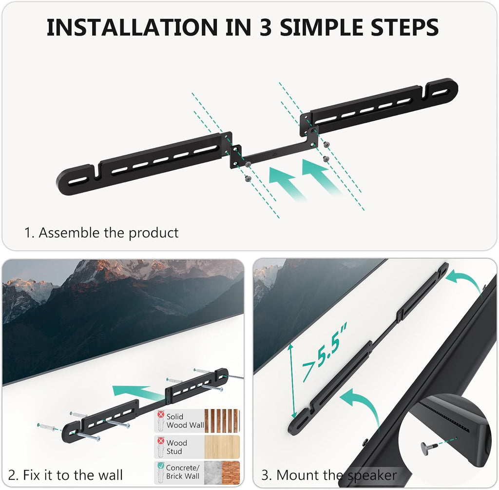 WALI Soundbar Wall Mount for Sonos Arc and Sonos Arc Ultra, Black|Hidden low-profile design mounts  under TV ,Saves space ,Complete hardware kit included for easy installation, Strong steel construction