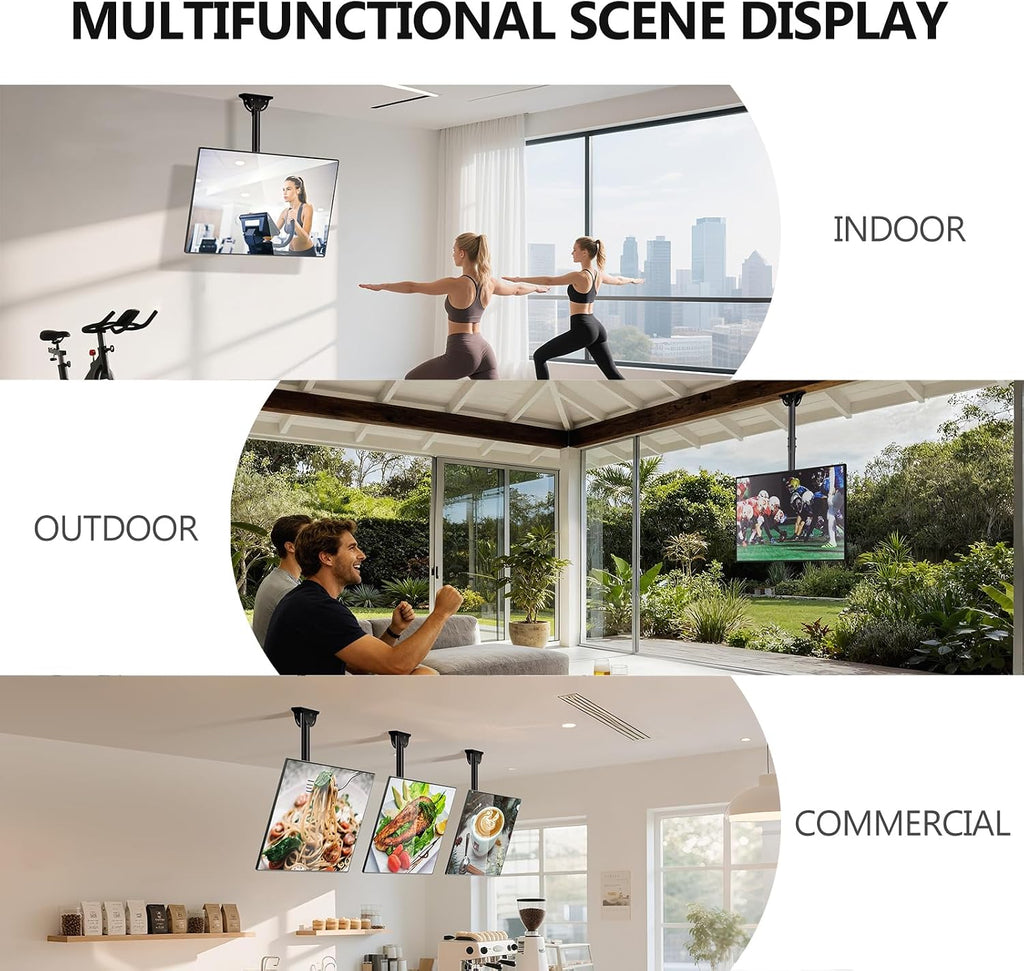 WALI Ceiling TV Mount for Most 26-65 inch LCD LED OLED 4K TVs, up to 99 lbs | Hanging Pole Ceiling Mount TV Bracket Up Down, Full Motion with Height Adjustment, Tilt, Swivel,Max VESA 400x400mm (CM2665-P)