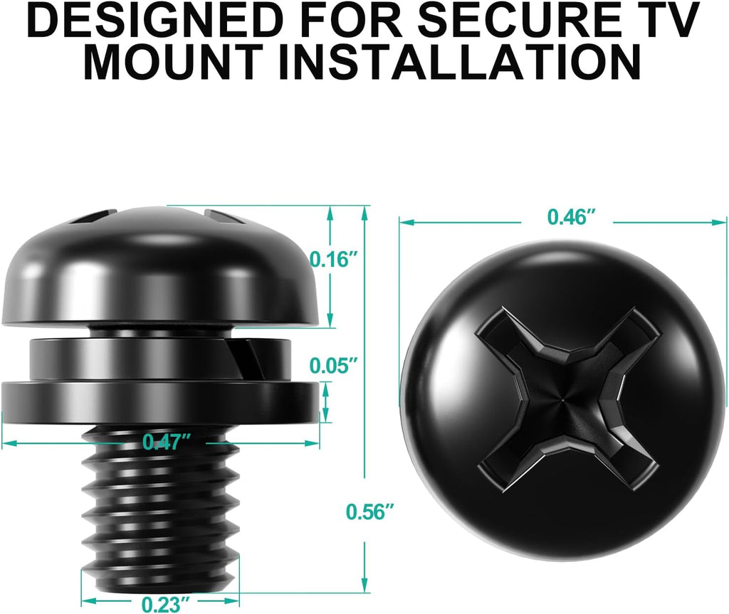 WALI M6 x 10mm TV Mount Screws Kit with Washers, 20PCS, Black Phillips Pan Head Screws For VESA 75/100mm, Flat & Split Lock Washers Deliver Dual Protection, Fits 9.5–11.5mm Mounting Depth
