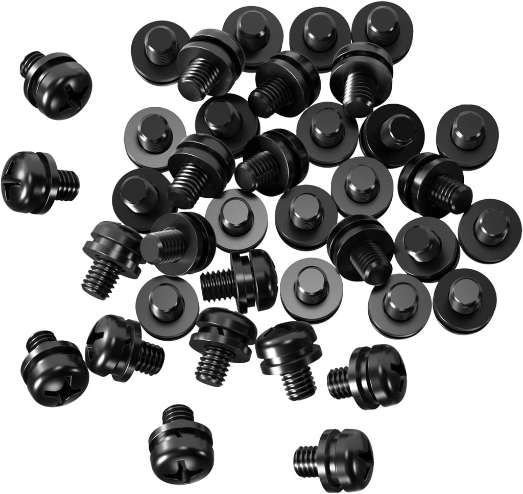WALI M6 x 10mm TV Mount Screws Kit with Washers, 20PCS, Black Phillips Pan Head Screws For VESA 75/100mm, Flat & Split Lock Washers Deliver Dual Protection, Fits 9.5–11.5mm Mounting Depth
