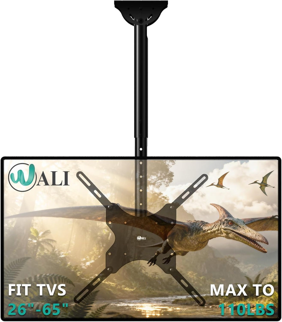 WALI Ceiling TV Mount for Most 26-65 inch LCD LED 4K TVs, up to 110 lbs | Hanging Pole Ceiling Mount TV Bracket for Home Gym Patio Gazebo, Full Motion with Tilt, Swivel, Max VESA 400x400mm (CM2665)