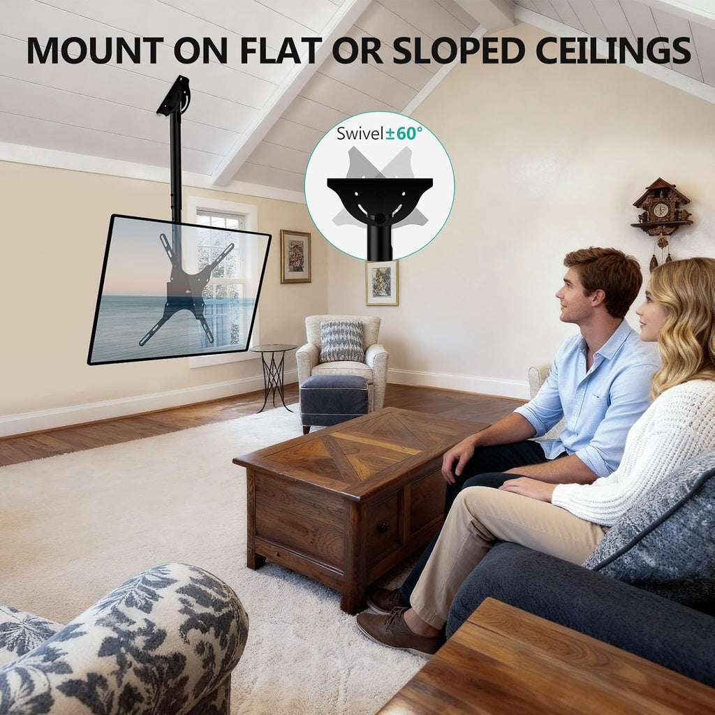 WALI Ceiling TV Mount for Most 26-65 inch LCD LED 4K TVs, up to 110 lbs | Hanging Pole Ceiling Mount TV Bracket for Home Gym Patio Gazebo, Full Motion with Tilt, Swivel, Max VESA 400x400mm (CM2665)