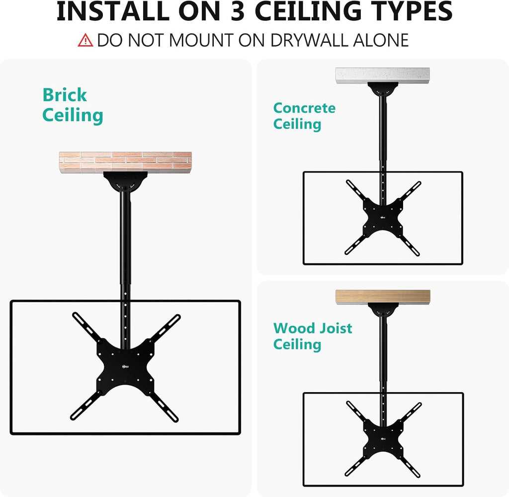 WALI Ceiling TV Mount for Most 26-65 inch LCD LED 4K TVs, up to 110 lbs | Hanging Pole Ceiling Mount TV Bracket for Home Gym Patio Gazebo, Full Motion with Tilt, Swivel, Max VESA 400x400mm (CM2665)