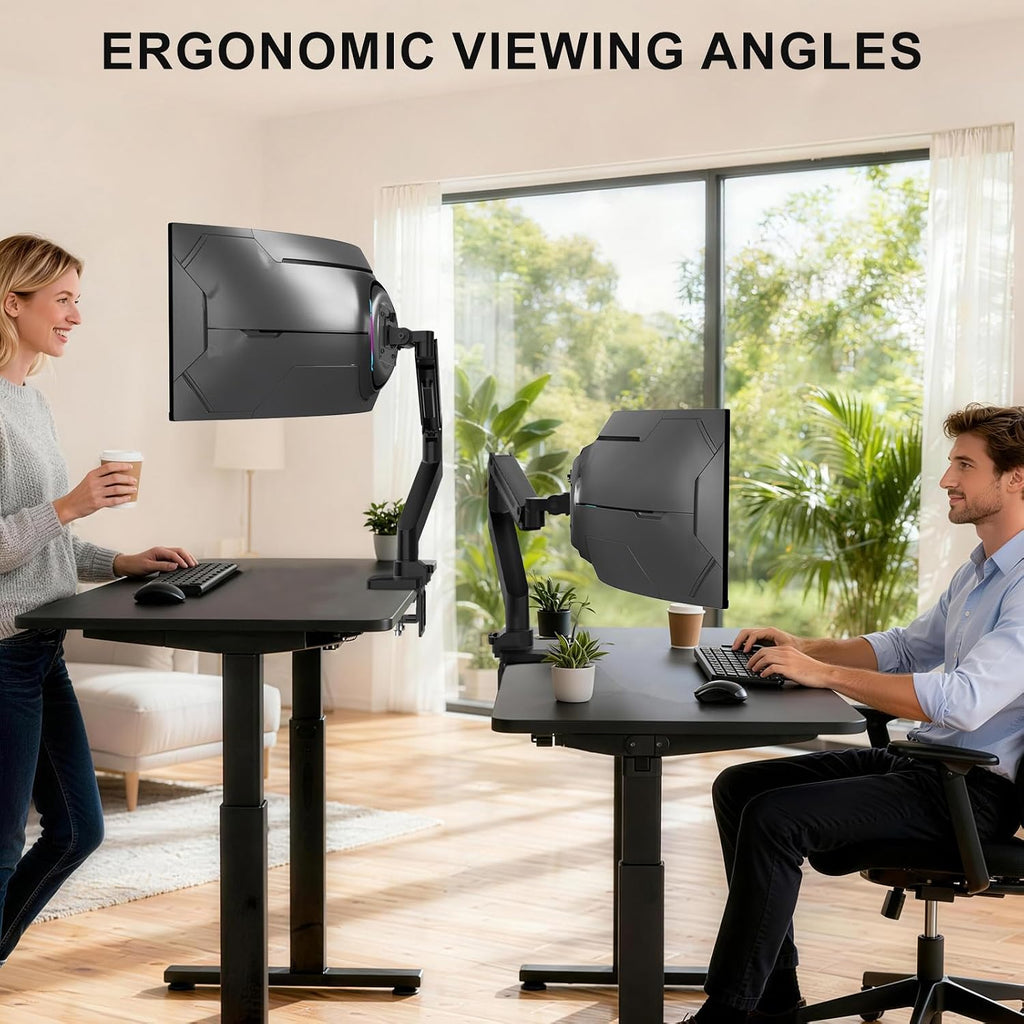 WALI Heavy Duty Monitor Arm for 13-49 inch 1000R Curved Screen, up to 44lbs | Ultrawide Monitor Desk Mount, Full Motion with Tilt, Swivel, Rotation, C-Clamp/Grommet Base, VESA 75/100mm (GSM001XL), Black