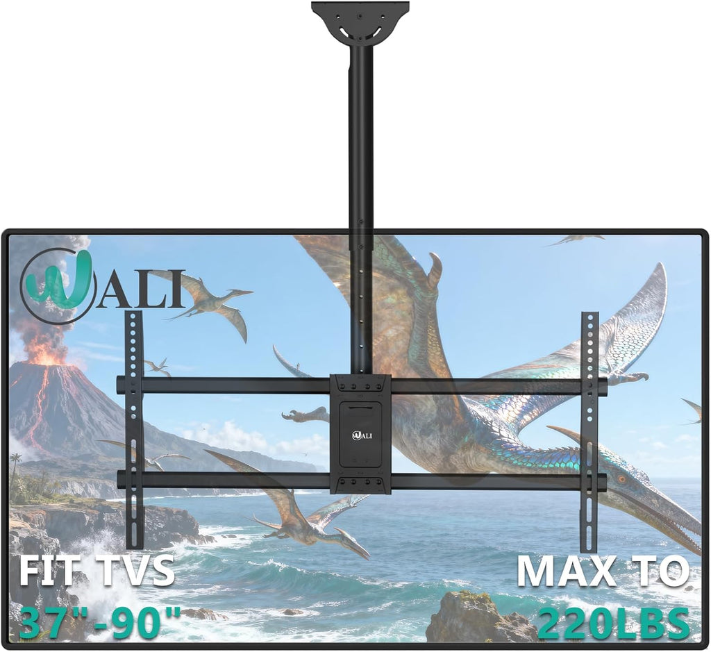 WALI Heavy Duty Ceiling TV Mount for 37-90 inch Large TVs, up to 220 lbs | Hanging Pole Ceiling Mount TV Bracket Up Down, Full Motion with Height Adjustment, Tilt, Swivel, Max VESA 800x400mm (CM3790)