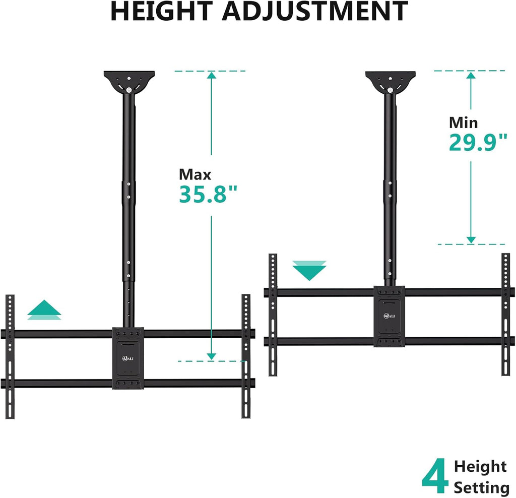 WALI Heavy Duty Ceiling TV Mount for 37-90 inch Large TVs, up to 220 lbs | Hanging Pole Ceiling Mount TV Bracket Up Down, Full Motion with Height Adjustment, Tilt, Swivel, Max VESA 800x400mm (CM3790)