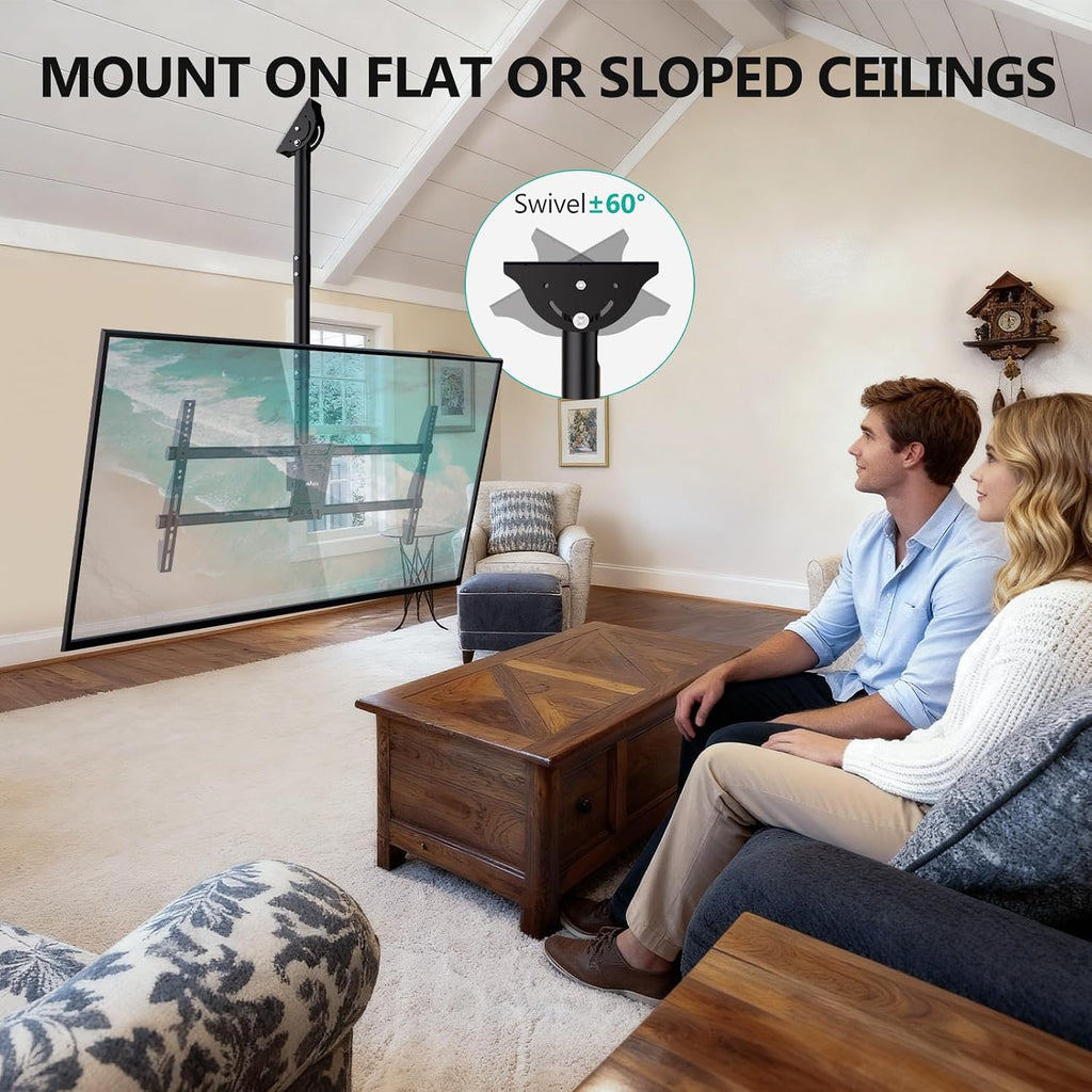WALI Heavy Duty Ceiling TV Mount for 37-90 inch Large TVs, up to 220 lbs | Hanging Pole Ceiling Mount TV Bracket Up Down, Full Motion with Height Adjustment, Tilt, Swivel, Max VESA 800x400mm (CM3790)