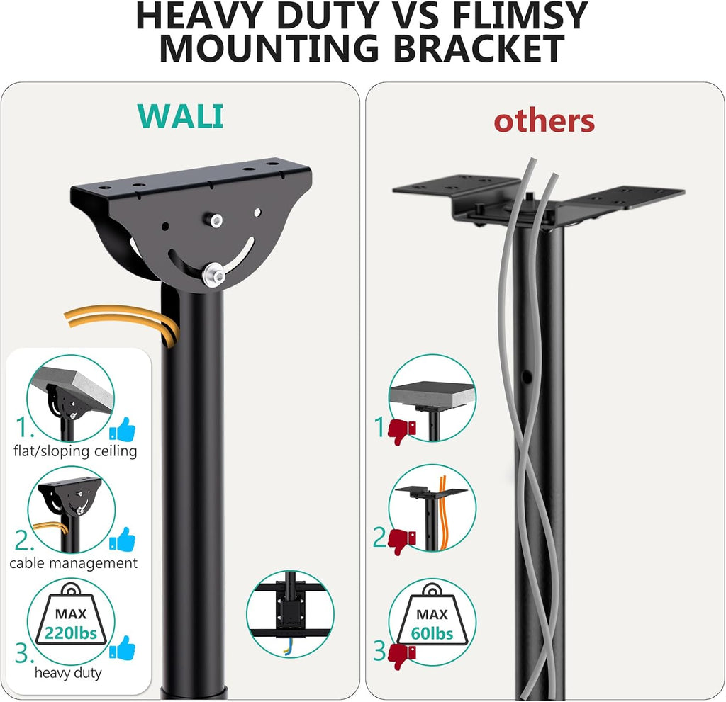 WALI Heavy Duty Ceiling TV Mount for 37-90 inch Large TVs, up to 220 lbs | Hanging Pole Ceiling Mount TV Bracket Up Down, Full Motion with Height Adjustment, Tilt, Swivel, Max VESA 800x400mm (CM3790)