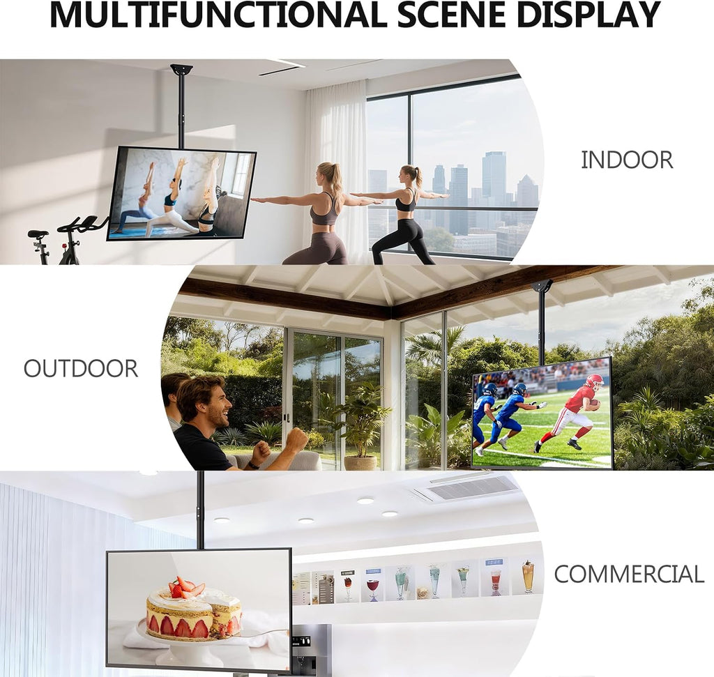 WALI Heavy Duty Ceiling TV Mount for 37-90 inch Large TVs, up to 220 lbs | Hanging Pole Ceiling Mount TV Bracket Up Down, Full Motion with Height Adjustment, Tilt, Swivel, Max VESA 800x400mm (CM3790)