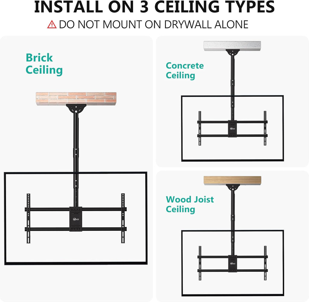 WALI Heavy Duty Ceiling TV Mount for 37-90 inch Large TVs, up to 220 lbs | Hanging Pole Ceiling Mount TV Bracket Up Down, Full Motion with Height Adjustment, Tilt, Swivel, Max VESA 800x400mm (CM3790)