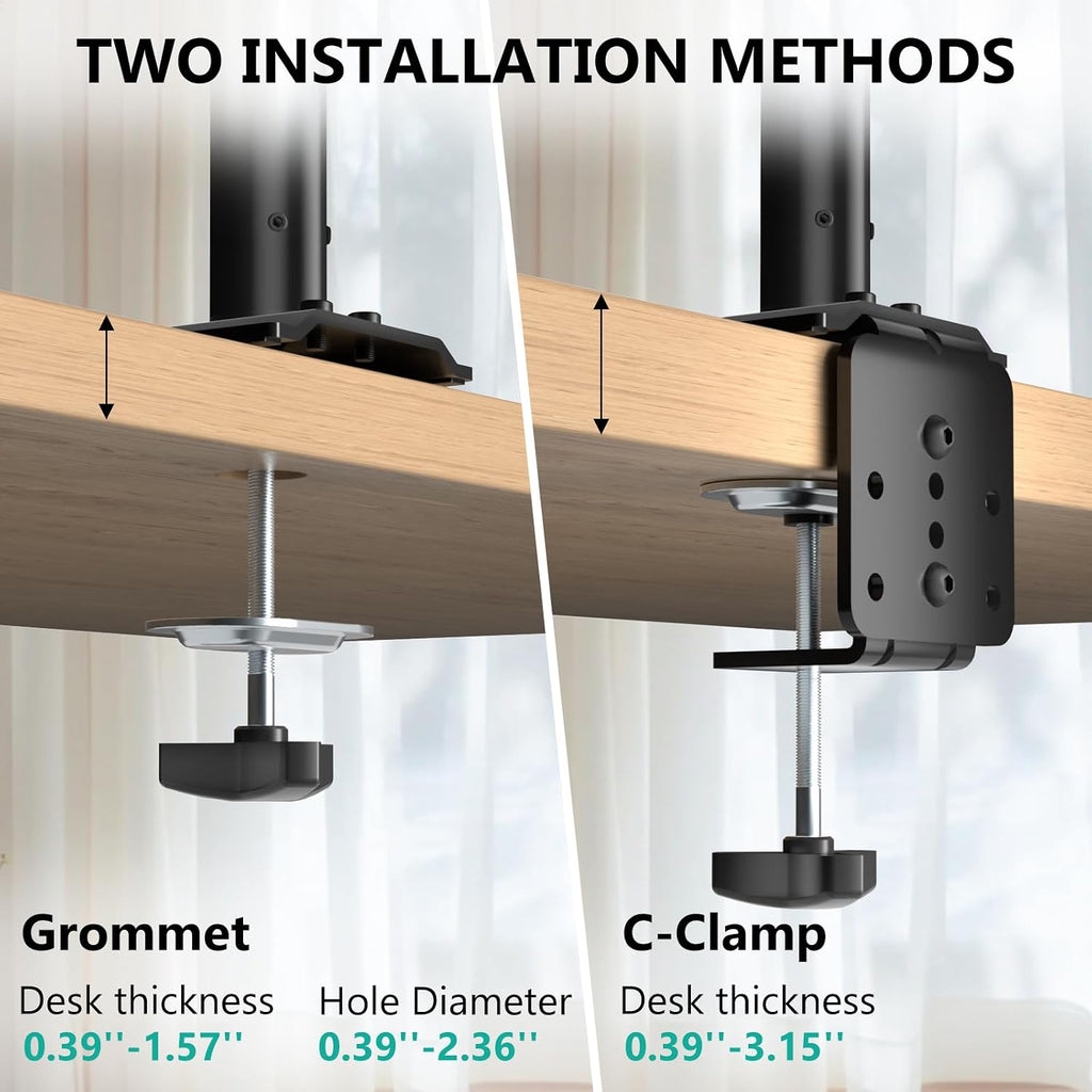 WALI Extra Long Single Monitor Arm for 13-32 inch Screens, up to 19.8 lbs | Tall Monitor Desk Mount, Full Motion with Tilt, Swivel, Rotation, C-Clamp & Grommet Base, VESA 75/100mm (GSDM001L), Black