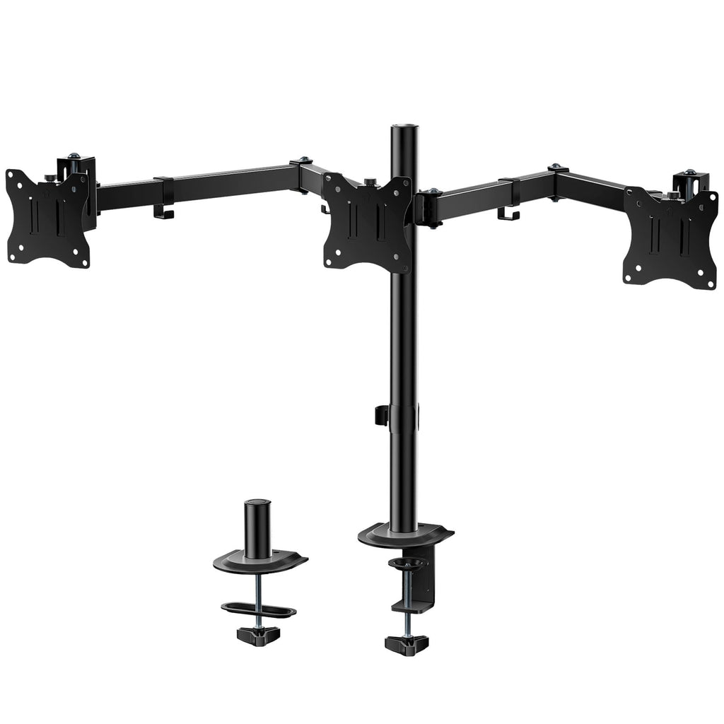 WALI Triple Monitor Mount, Heavy Duty Triple Monitors Stand for 13-27 inch Screens, Adjustable 3 Monitor Desk Mount with Swivel, Tilt, Rotation, Clamp & Grommet Base Kit (M003SN), Black