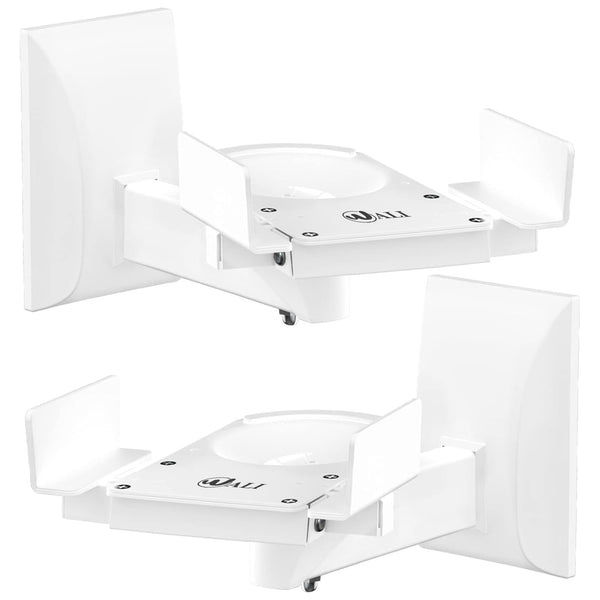 WALI Speaker Wall Mounts, Dual Side Clamping Bookshelf Mounting Bracket for Large Surrounding Sound Speakers, Hold up to 55 lbs. (SWM201-W), 1 Pair, White