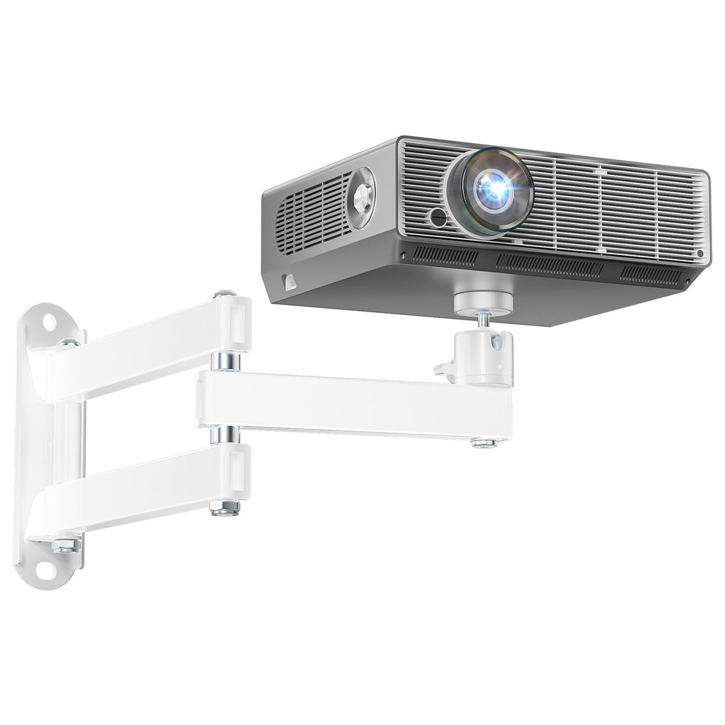 WALI Foldable Projector Wall Mount Universal Adjustable Wall Projector Mount Aluminum Alloy Projectors Stand,1/4" M4 M6 Screw Size,(1330LM-PMW), White