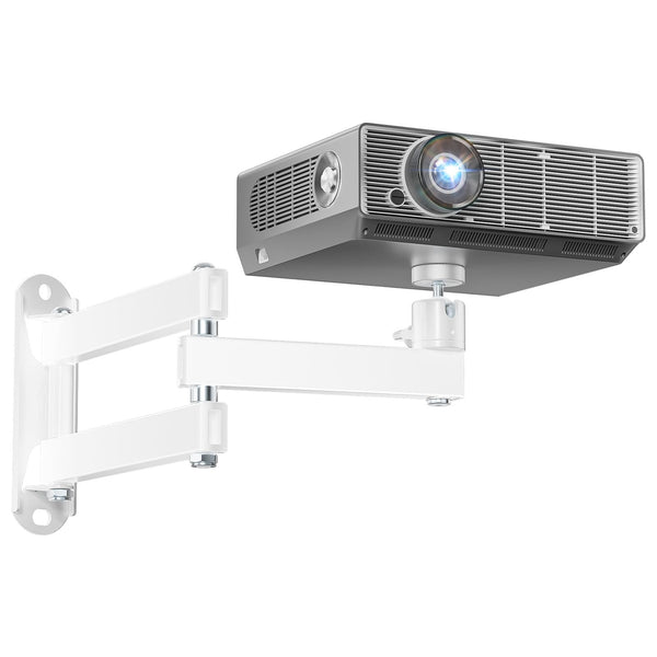 WALI Foldable Projector Wall Mount Universal Adjustable Wall Projector Mount Aluminum Alloy Projectors Stand,1/4" M4 M6 Screw Size,(1330LM-PMW), White