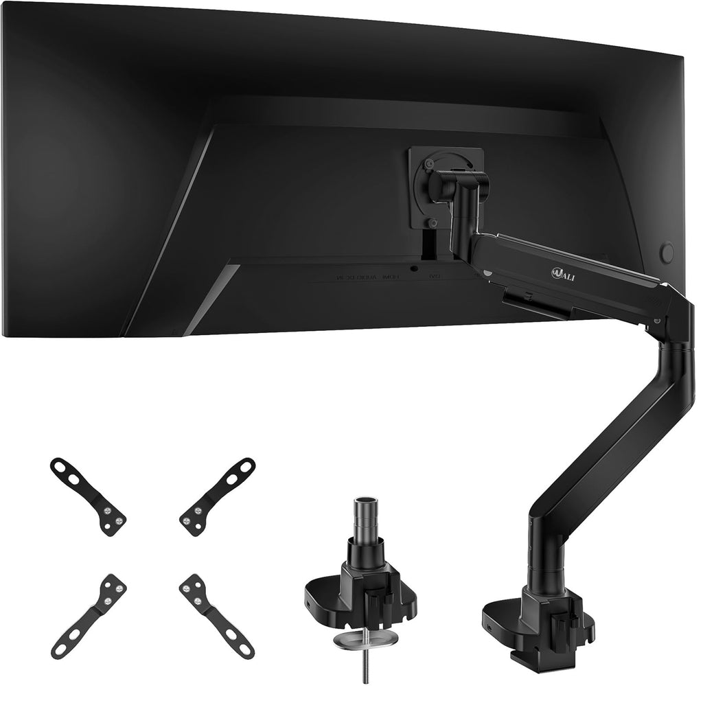 WALI 24-57" Monitor Arm, Heavy Duty Gas Spring Desk Mount for Ultrawide Flat and Curved Screen Up to 59.4lbs, VESA 75x75 to 200x200 (GSMU001XL-P), Black