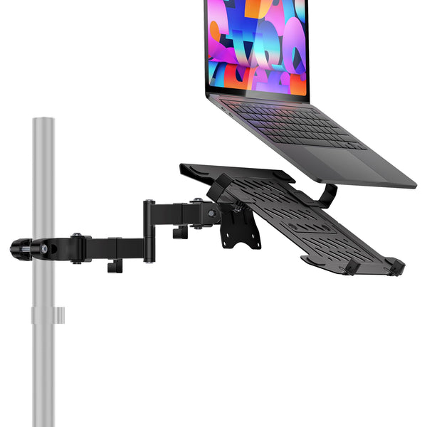 WALI Laptop Pole Mount Tray, Universal Laptop Arm Holder Fits 10 to 15.6 inch Laptops, Full Motion Monitor Mount with Removable VESA 75x75 or 100x100 mm(011ARMLP), Black