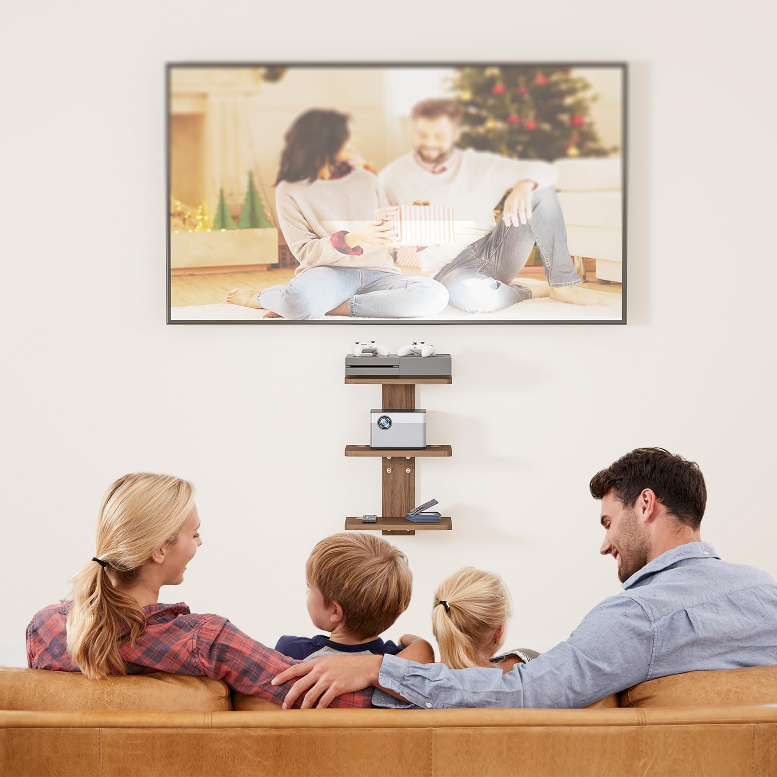 WALI Floating TV Shelves for Wall, Projector Shelf Holds Up to 22lbs, Wall Mount Shelves for DVD Players, Cable Boxes,Game Consoles, Living Room Decor Accessories (CS303N), 3 Shelf, Walnut Brown