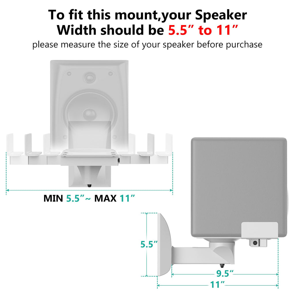 WALI Speaker Wall Mounts, Dual Side Clamping Bookshelf Mounting Bracket for Large Surrounding Sound Speakers, Hold up to 55 lbs. (SWM201-W), 1 Pair, White