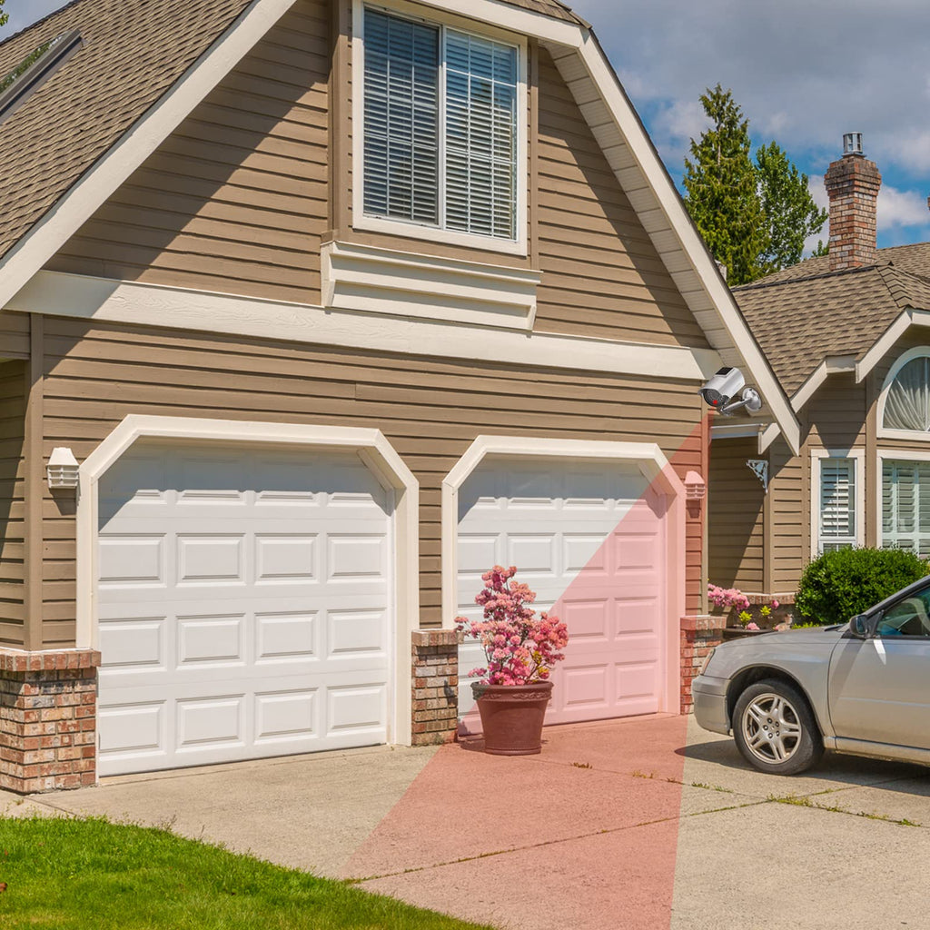 WALI Solar Powered Bullet Dummy Fake Simulated Surveillance Security CCTV Dome Camera Indoor Outdoor with 1 LED Light, Security Alert Sticker Decal (SOLTC-S4), 4 Packs, Silver