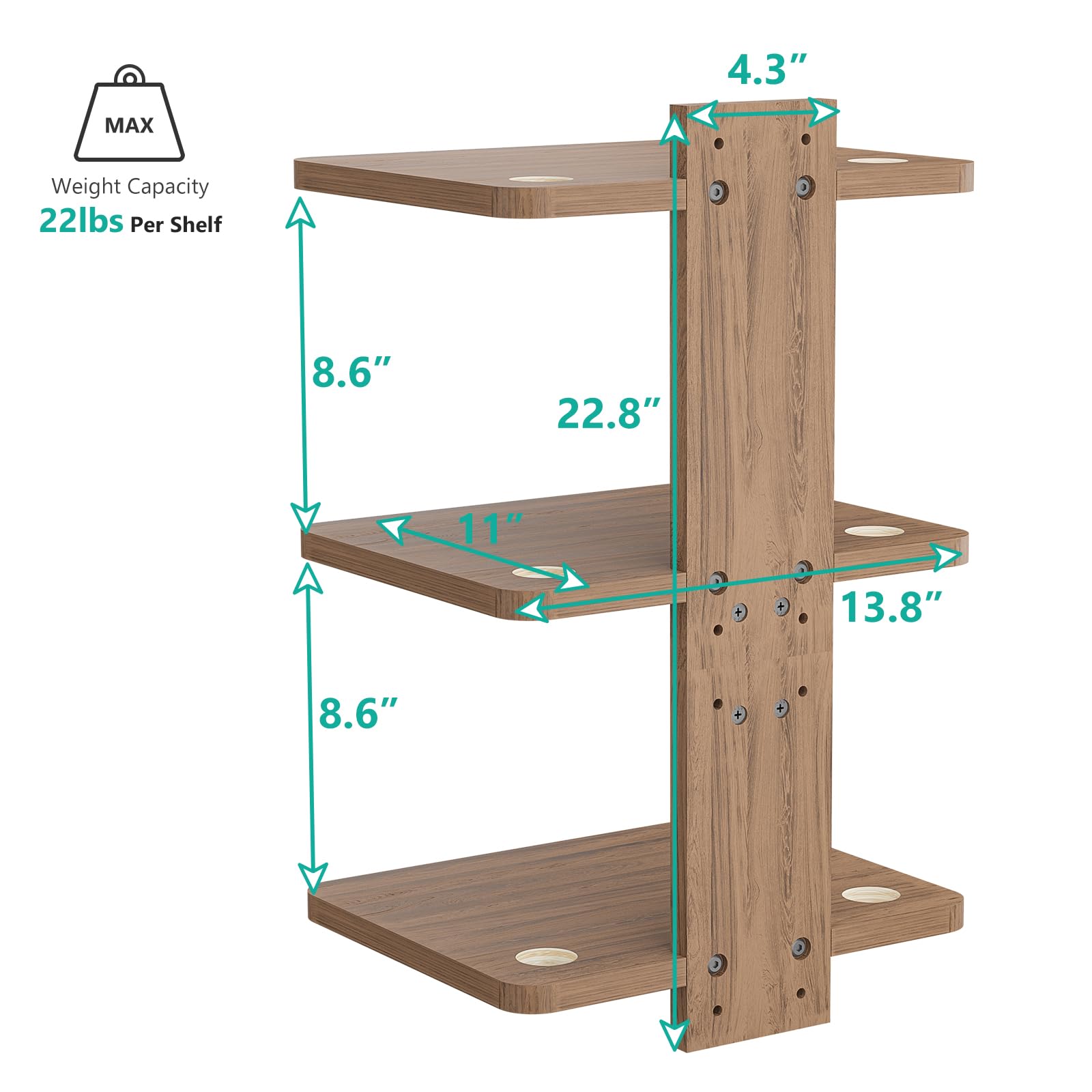 WALI Floating TV Shelves for Wall, Projector Shelf Holds Up to 22lbs, Wall Mount Shelves for DVD Players, Cable Boxes,Game Consoles, Living Room Decor Accessories (CS303N), 3 Shelf, Walnut Brown