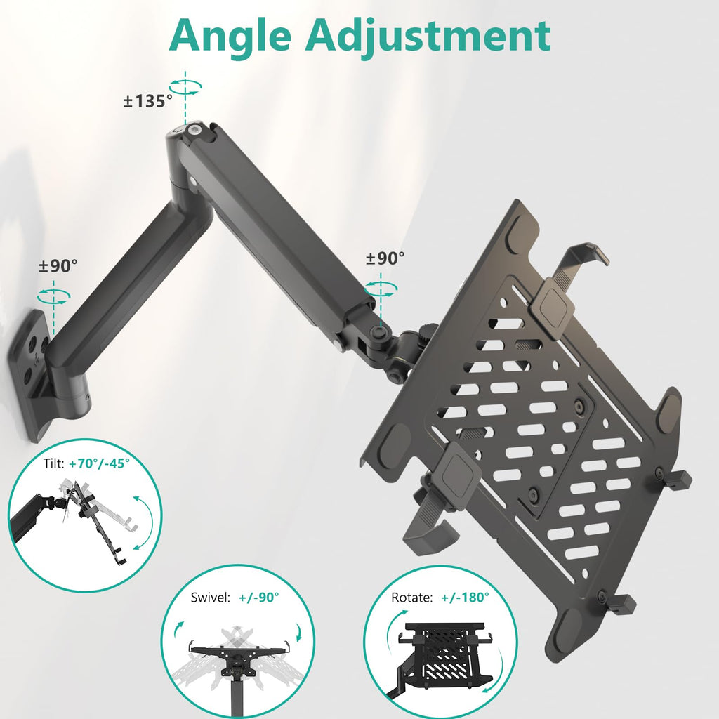 WALI Laptop Wall Mount, Full Motion Adjustable Laptop Arm Fits 10 to 17inch Notebook, Monitor Wall Mount for 17 to 32inch Computer Screen, Holds up to 15.4-22lbs(GSWM001LP), Black