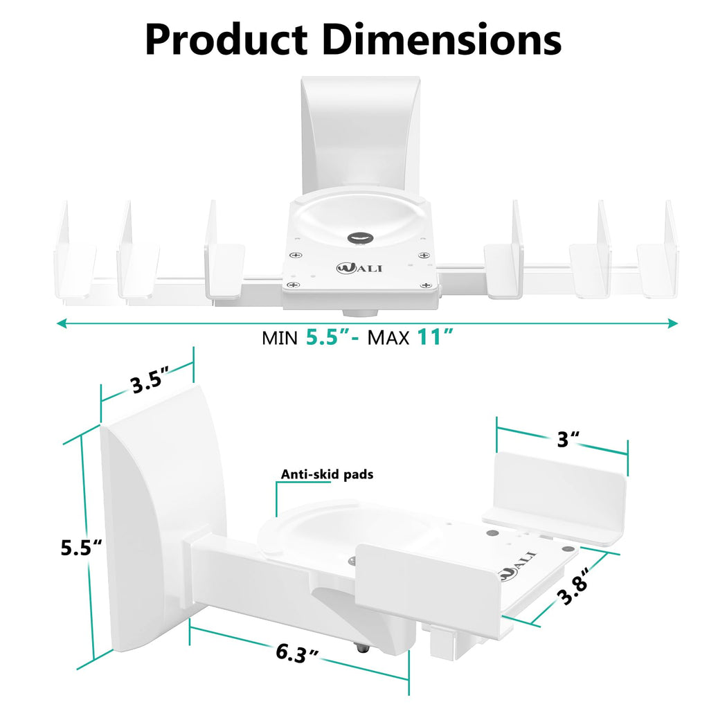 WALI Speaker Wall Mounts, Dual Side Clamping Bookshelf Mounting Bracket for Large Surrounding Sound Speakers, Hold up to 55 lbs. (SWM201-W), 1 Pair, White