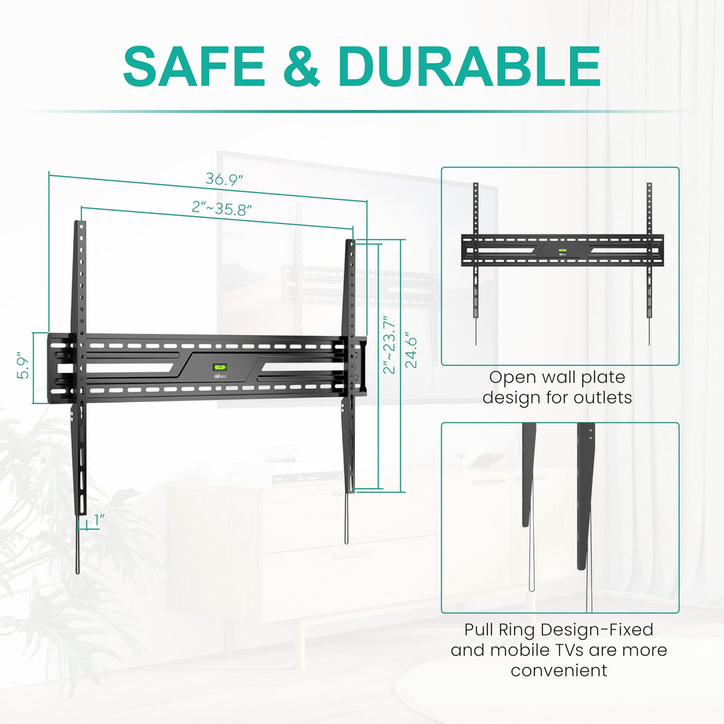 WALI TV Wall Mount for 43-100 Inch Flat Curved TVs up to 165 lbs, Low Profile Flat Wall Mount Bracket Holds Your TV 1.2 Inch from The Wall, Mounting Holes up to 900x600mm (TTM-5), Black
