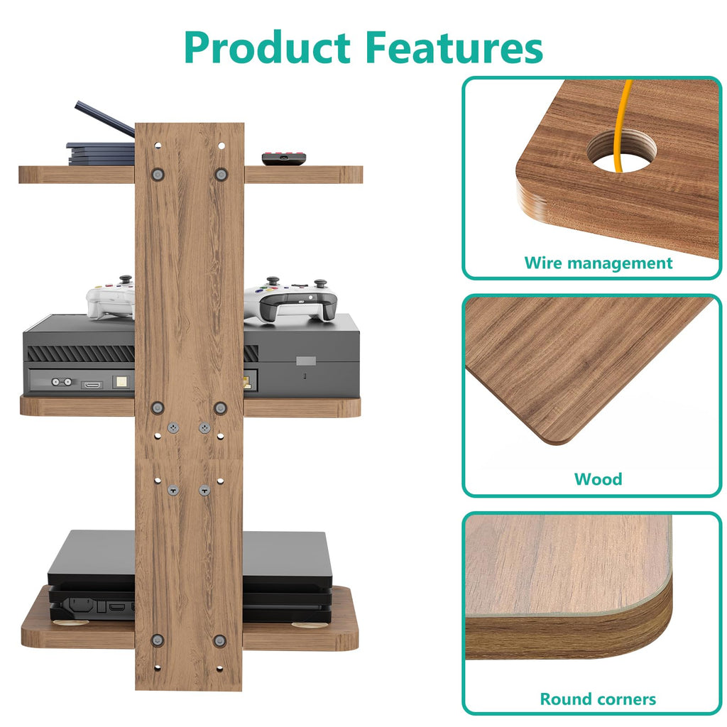 WALI Floating TV Shelves for Wall, Projector Shelf Holds Up to 22lbs, Wooden Wall Mounted Shelves for DVD Players, Cable Boxes,Game Consoles, Living Room Decor Accessories (CS303N), 3 Shelf, Wood