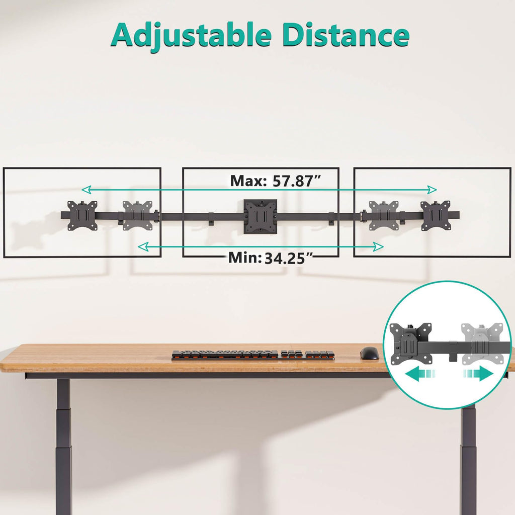 WALI Triple Monitor Wall Mount for 17 to 32 Inch, Computer Monitor Arm for 3 Screens, Swivel Tilt Wall Mount with Mounting Holes 75x75/100x100mm, Per Arm Holds Up to 15.4lbs (013ARM), Black