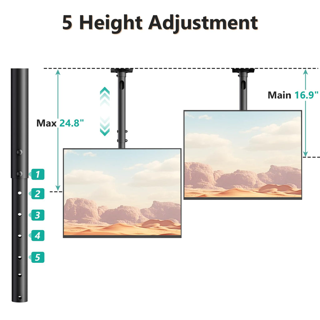 WALI Ceiling TV Mount Adjustable Bracket Fits Most LED, LCD, OLED and Plasma Flat Screen Display 23 to 65 Inch, up to 110 Lbs, Mounting Holes 400x400mm (CM2365), Black