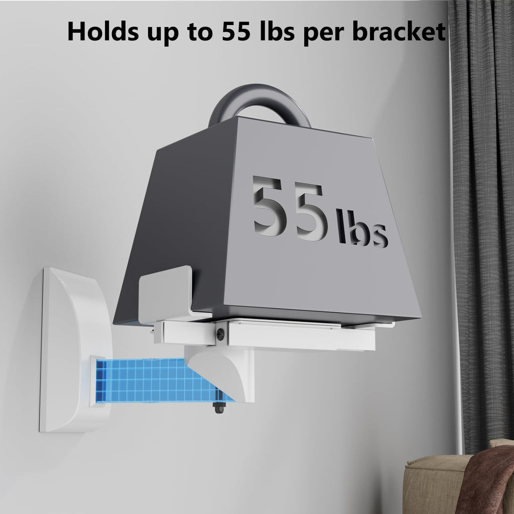 WALI Speaker Wall Mounts, Dual Side Clamping Bookshelf Mounting Bracket for Large Surrounding Sound Speakers, Hold up to 55 lbs. (SWM201-W), 1 Pair, White