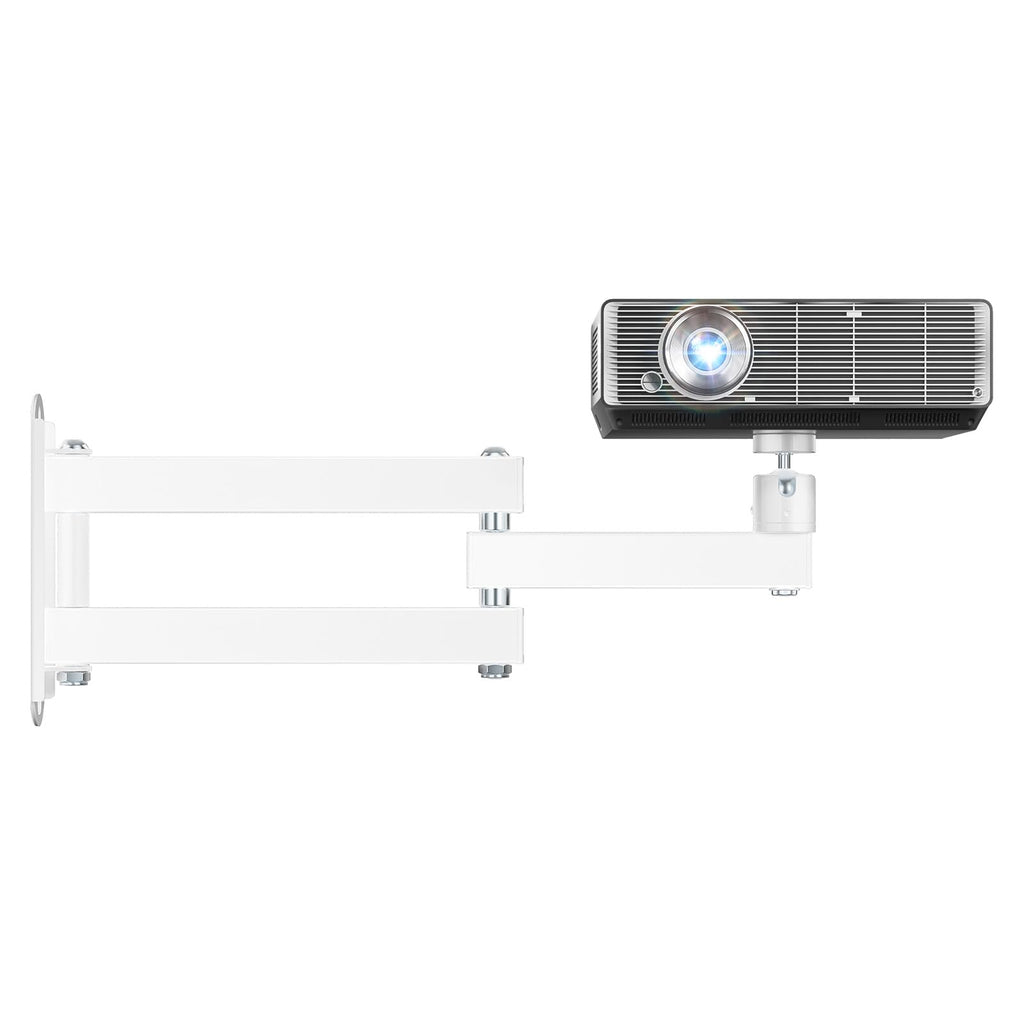 WALI Foldable Projector Wall Mount Universal Adjustable Wall Projector Mount Aluminum Alloy Projectors Stand,1/4" M4 M6 Screw Size,(1330LM-PMW), White