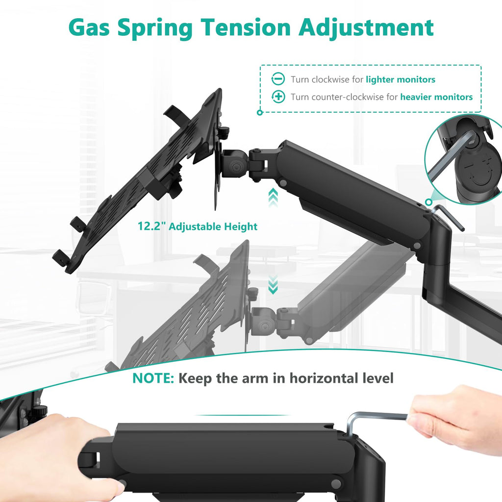 WALI Laptop Wall Mount, Full Motion Adjustable Laptop Arm Fits 10 to 17inch Notebook, Monitor Wall Mount for 17 to 32inch Computer Screen, Holds up to 15.4-22lbs(GSWM001LP), Black