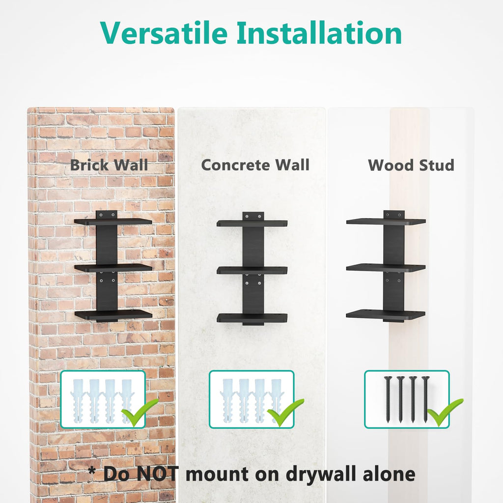 WALI Projector Mount Floating TV Shelf, Holds Up to 22lbs, Wooden Floating Shelf for Under TV for DVD Players, Cable Boxes, Routers, Game Consoles, PlayStation Accessories (CS303NB), 3 Shelves