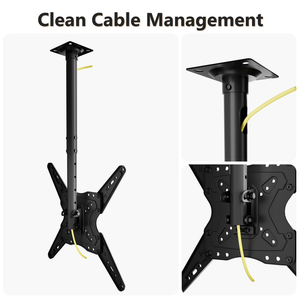 WALI Ceiling TV Mount Adjustable Bracket Fits Most LED, LCD, OLED and Plasma Flat Screen Display 23 to 65 Inch, up to 110 Lbs, Mounting Holes 400x400mm (CM2365), Black