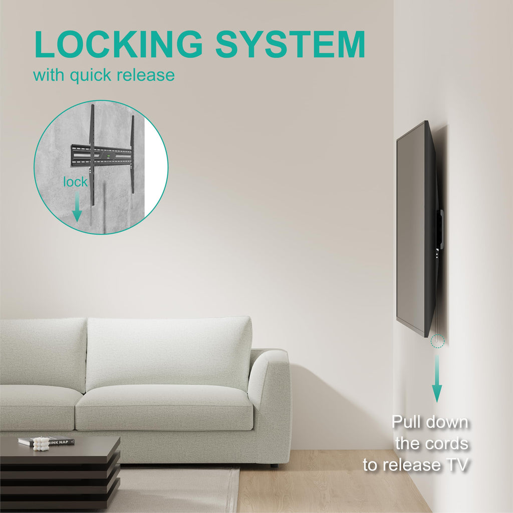 WALI TV Wall Mount for 43-100 Inch Flat Curved TVs up to 165 lbs, Low Profile Flat Wall Mount Bracket Holds Your TV 1.2 Inch from The Wall, Mounting Holes up to 900x600mm (TTM-5), Black