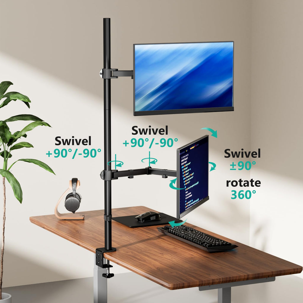 WALI Stacked Monitor Mount, Dual Monitor Stand Vertical for 2 Computer Screens Max 27'', Vertical Monitor Mount for Desk Holds up to 22lbs with Mounting Holes 75/100mm (M12XXL), Black