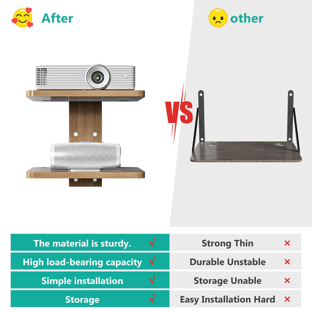 WALI Floating TV Shelf, Projector Shelf Holds Up to 22lbs, Wooden Projector Wall Mounted Shelves for DVD Players, Cable Boxes, Game Consoles, Living Room Decor Accessories (CS202N), 2 Shelves, Wood