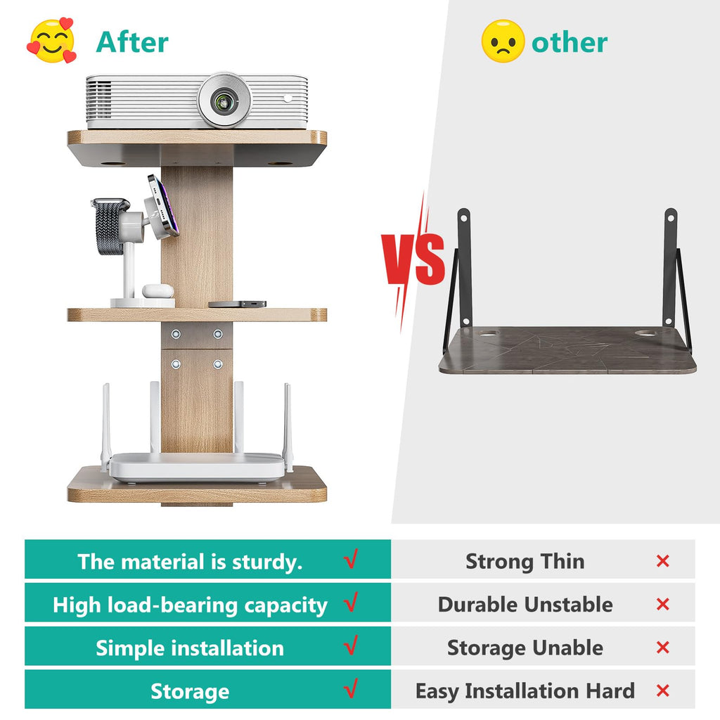 WALI Floating TV Shelves for Wall, Projector Shelf Holds Up to 22lbs, Wooden Wall Mounted Shelves for DVD Players, Cable Boxes,Game Consoles, Living Room Decor Accessories (CS303N), 3 Shelf, Wood