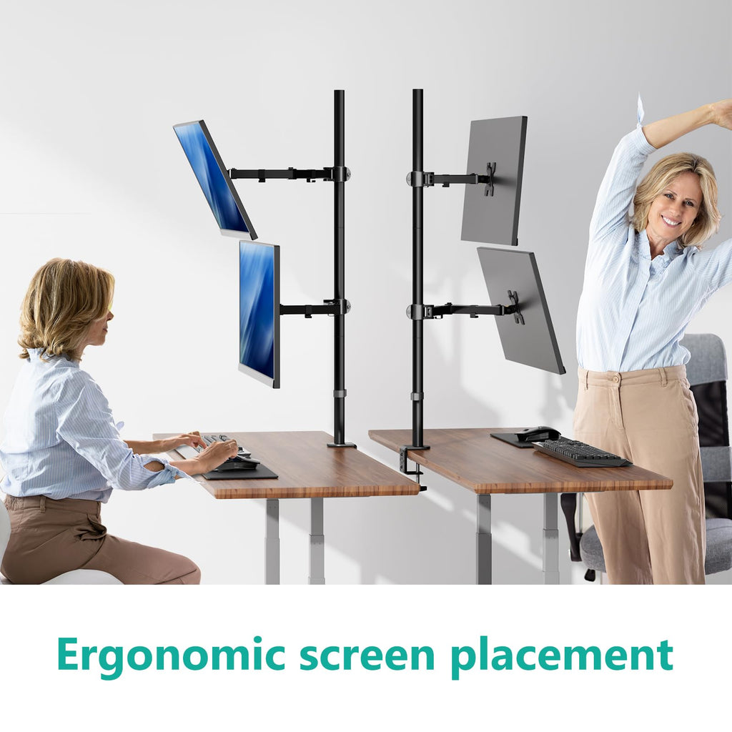 WALI Stacked Monitor Mount, Dual Monitor Stand Vertical for 2 Computer Screens Max 27'', Vertical Monitor Mount for Desk Holds up to 22lbs with Mounting Holes 75/100mm (M12XXL), Black