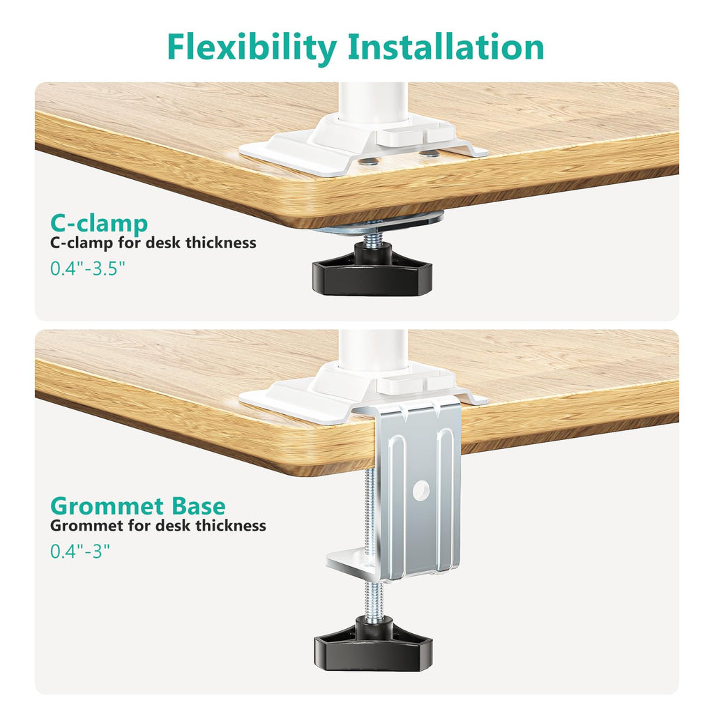 WALI Laptop Tray Desk Mount, Laptop Arm Mount Fits 10-15.6 Inch Notebook, Single Gas Spring Monitor Arm for 17-32 Inch Computer Screen, Holds up to 22lbs(GSDM00LPW), White