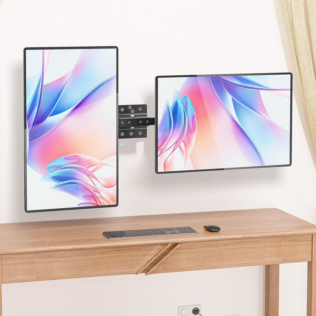 WALI Dual Monitor Wall Mount for 17 to 38 Inch, Ultrawide Monitor Arm for 2 Monitors, Swivel Tilt Computer Wall Mount with Mounting Holes 75x75/100x100, Per Arm Holds Up to 19.8lbs (012ARM-38), Black